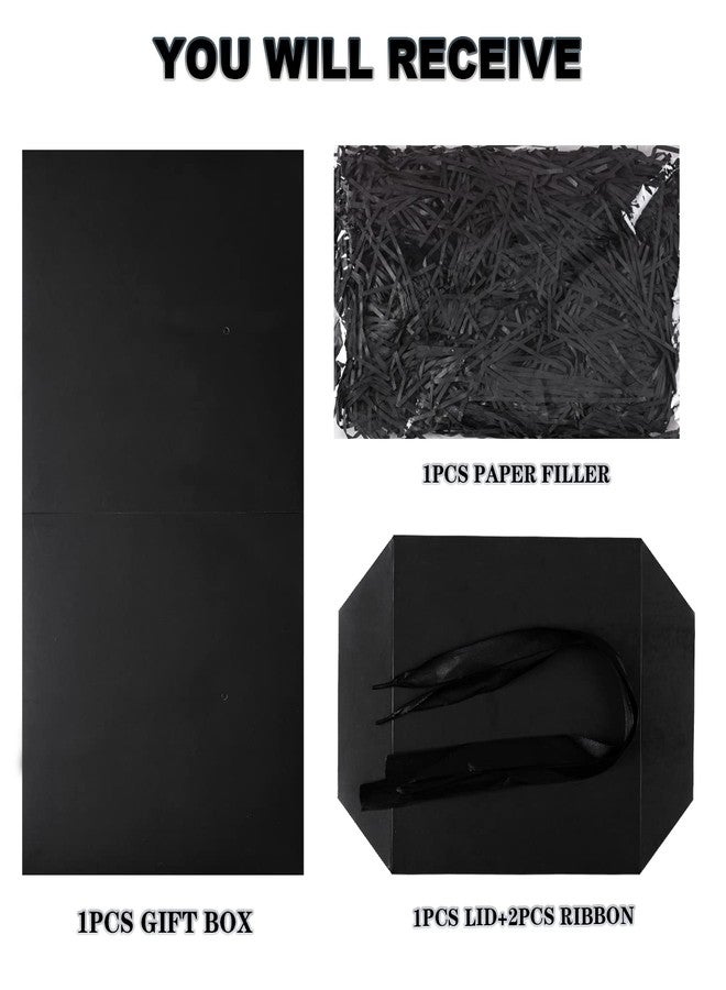 Elephantpackage Elephant-package Medium Gift Box with Lids, Ribbon and Paper Filler, for Men Women Birthdays, Father's Day, Bridal Showers, Weddings, Baby Showers - Collapsible, 8.7", 1 Pack, Black - Image 3